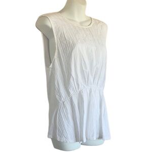 J. Crew White Textured Sleeveless Blouse, Empire Waist in Front. L